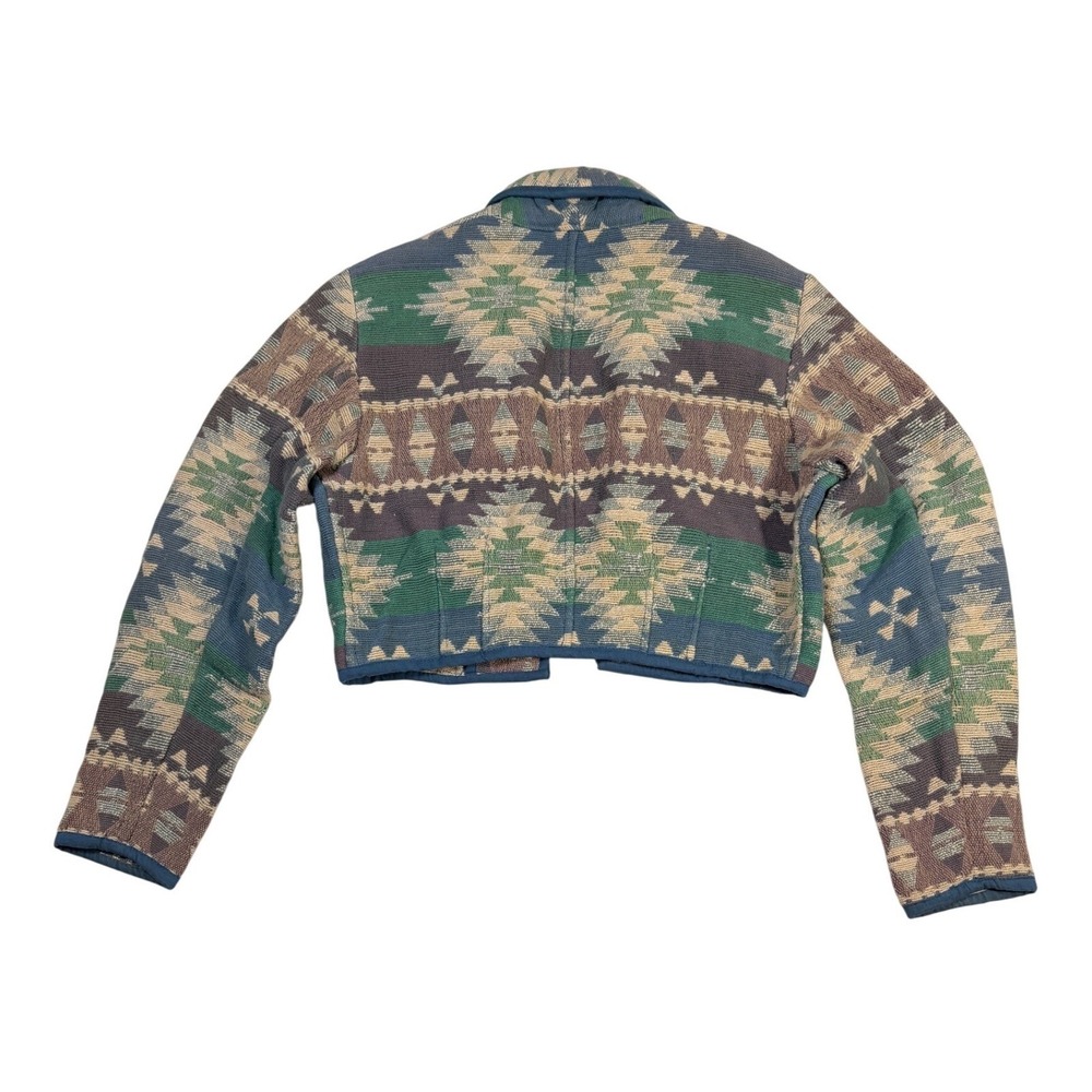 New Identity Womens Southwestern Tapestry Cropped Jacket Blue Green Cotton S - Picture 3 of 11